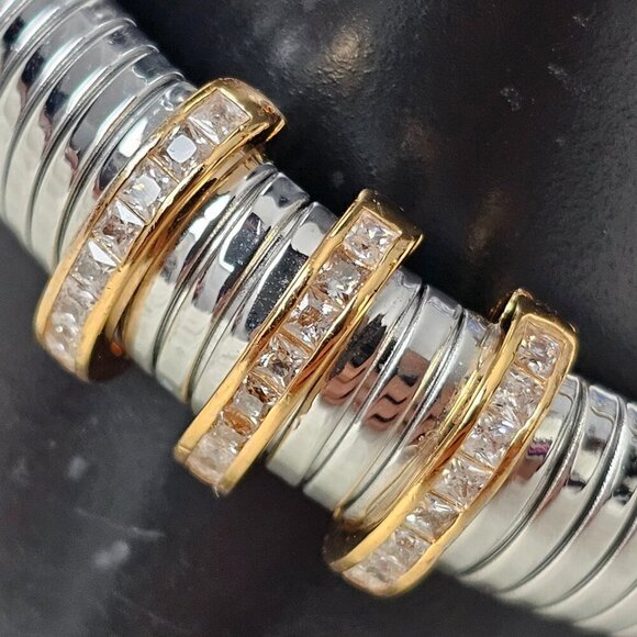 Pave Trio Snake Chain Two Tone Silver & Gold Band Bracelet - Picture 4 of 7